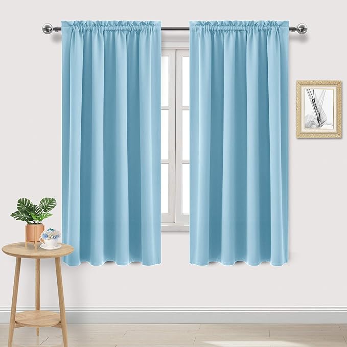 DWCN Blackout Curtains Room Darkening Thermal Insulated Bedroom Curtains Window Curtain Panels, 52 x 63 inches Long, Set of 2 Light Blue Rod Pocket Drapes by DWCN