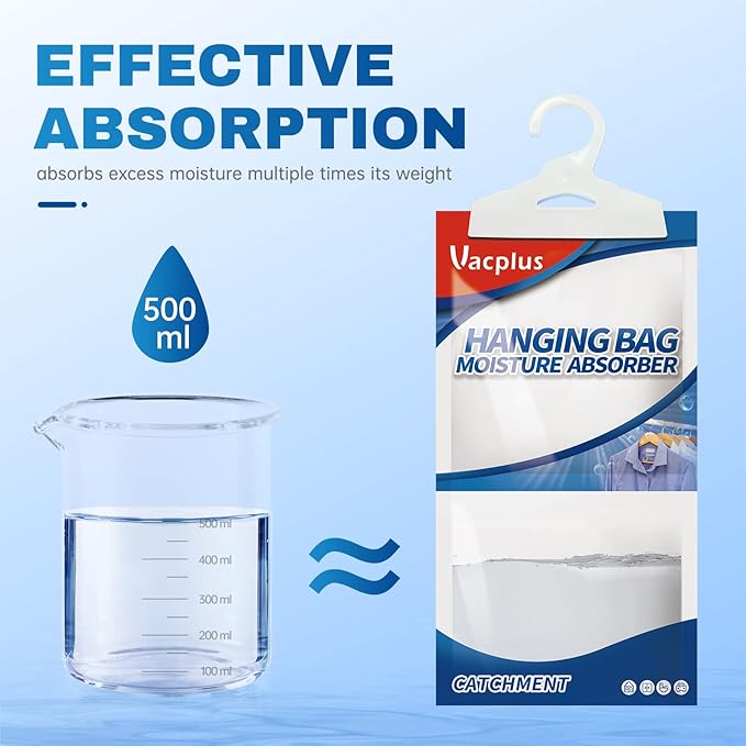 Vacplus Moisture Absorbers 30 Pack, Fragrance Free Hanging Humidity Packs with Sturdy Hook, Effective Closet Dehumidifier for Bathroom, Laundry Room, Basement, 9.8Oz - Image 2