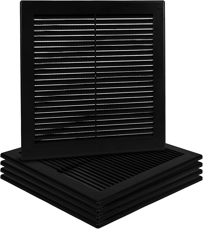 5-Pack 10" x 10" (Outer Size) Square Air Vent Cover – Black Plastic Vent Deflector - Screen Mesh, Surface Mount Wall Ceiling – Cold Air Return Soffit Air Vent Cover - Register Indoor Outdoor by Unknown