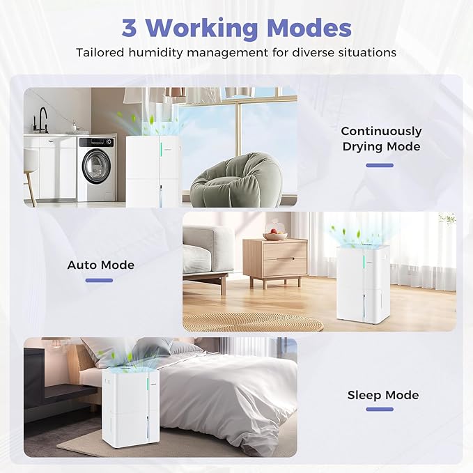 COSTWAY 96 Pints Dehumidifier for Basement, 8000 Sq.Ft Dehumidifier with 24H Timer, 3-Color Indicator, 1.2 Gallon Water Tank, Drain Hose & Wheels for Bathroom, Bedroom - Image 3