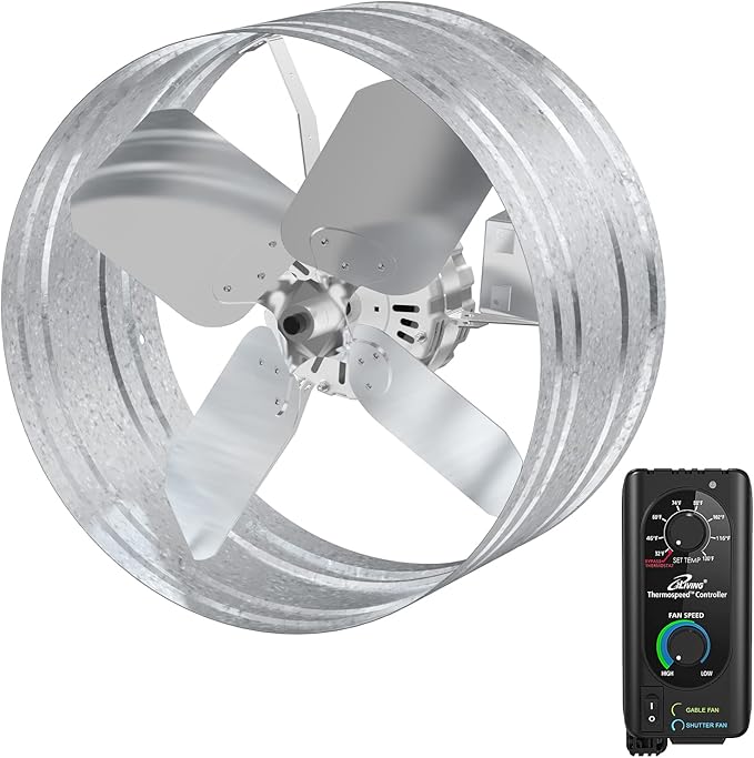 iLiving NEW Upgraded 14" Wall Mounted Variable Speed Gable Exhaust Fan with Thermostat and Speed Controller for Greenhouse, Attics, Workshop, 2339 CFM, Coverage 3400 SqFt by iLiving