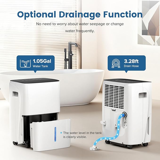 80 Pint Dehumidifier for Basement and Home, Covers up to 4,500 Sq. Ft Rooms, High-Efficiency Compressor Dehumidifier with Drain Hose and 1.05 Gallons Water Tank, Auto Shut-Off, 24HR Timer - Image 4