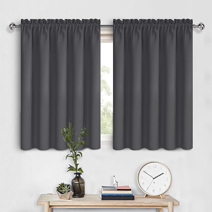 DWCN Short Blackout Curtains 36 inches Length 2 Panels Set, Half Window Rod Pocket Privacy Curtain Tiers for Kitchen, Room Darkening Curtains for Bathroom Shades (W60 x L36 Inch, Dark Grey) by DWCN