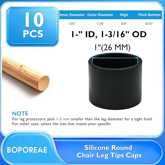 10 Pcs 1" (26 mm) Round Chair Leg Tips Caps, Silicone Rubber Furniture Leg Floor Protectors, Reduce Noise Folding Metal Chair Leg Cap Replacement for Bar Stool Leg Patio Indoor, Black - Image 9