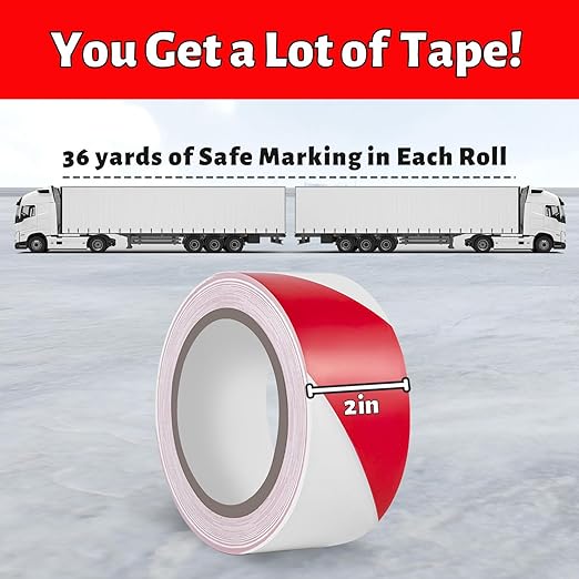 Hazard Tape - 2 Inch x 108 Feet Red & White Ultra-Adhesive Hazard Warning Safety Stripe Tape for Marking Floor, Walls - Image 6