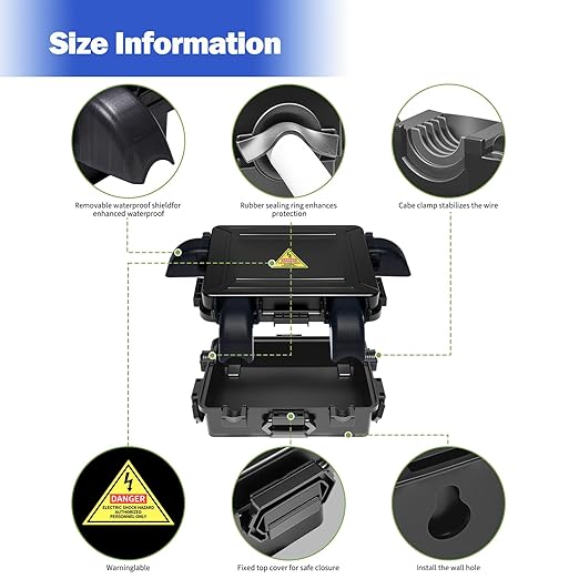 Small Outdoor Electrical Box,Waterproof Extension Cord Cover(Inner 7.3 * 5.1 * 1.6 inch) Weatherproof Connection Box w/4 Cable Entry Protect for Plug,Connector,Festive Light (1 PCS, Black) - Image 2