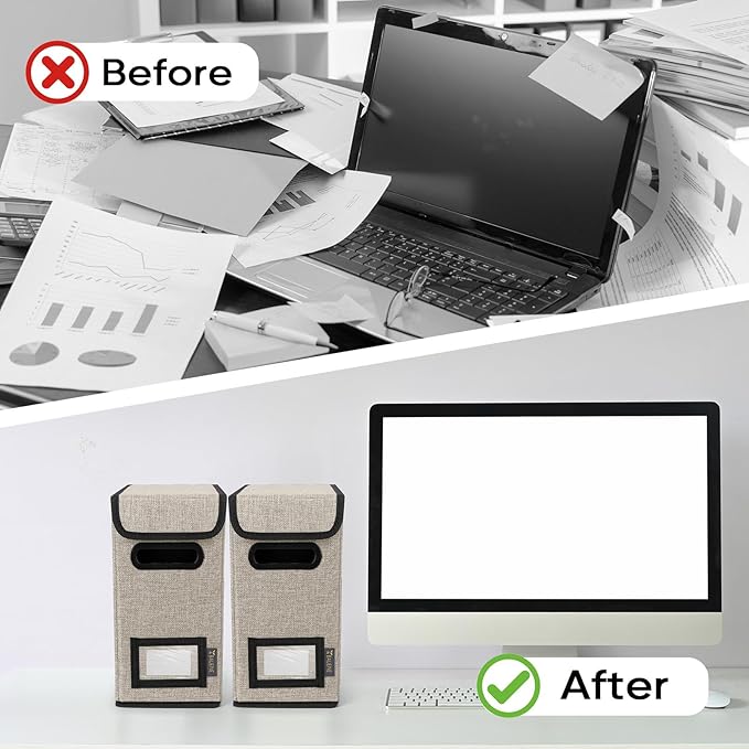 BALEINE File Organizer Box with Lid, Collapsible File Folder Organizer with Plastic Slide, Hanging File Folder Box for Office Document Storage (2 Pack, Beige, S) - Image 7