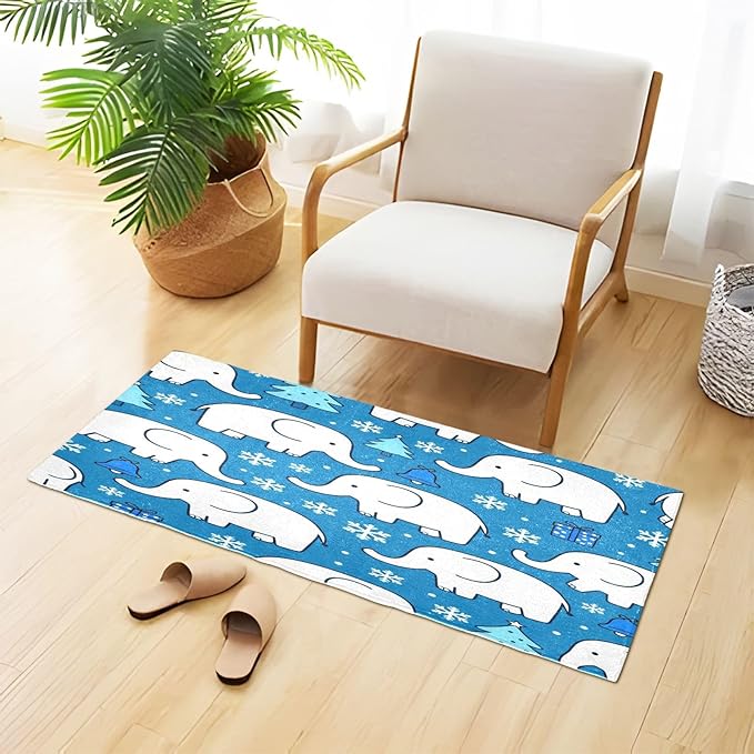 White Elephant Snowflake Blue Christmas mats Non Slip Anti-Mold Bath Rugs for Bathroom for Indoor Doormat Accessories decoración 39 x 20 in alfombra para ba?o - Image 2