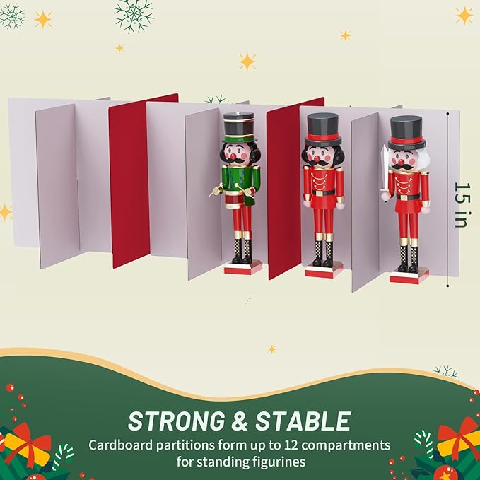 Nutcracker and Figurine Collectibles Storage Box， Large Ornament Storage Organizer Stores Up to 12 Holiday Figurines-Carolers, Santa Figure, or Nut Cracker Ornaments (Red/15 Inches) - Image 4