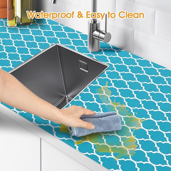 Shelf and Drawer Liner for Kitchen Cabinets Non-Adhesive, Strong Grip Non-Slip Thickened Cabinet Liners for Shelves, Waterproof Mats for Dresser Cupboard, Green/White, 17 in x 20 Feet - Image 4