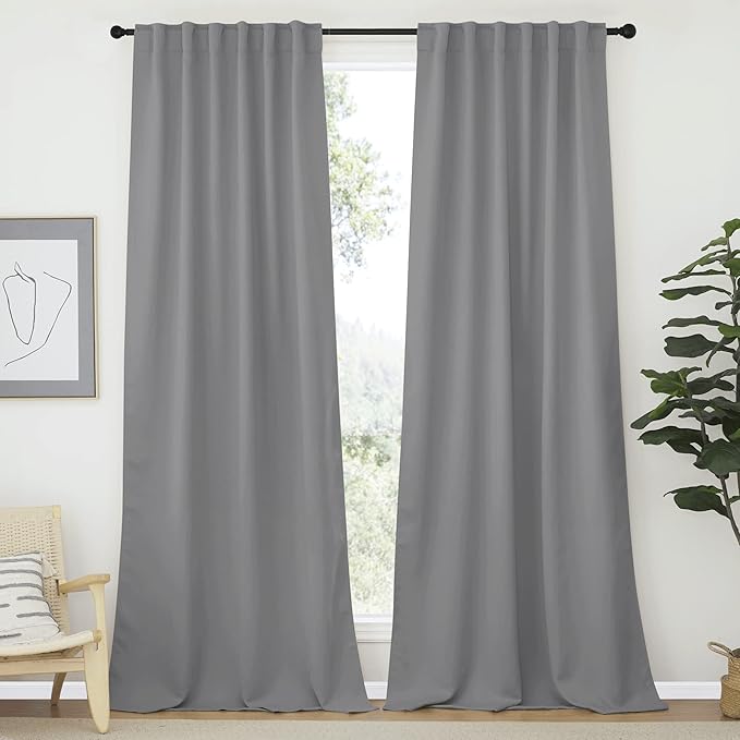 NICETOWN Bedroom Blackout Curtain Panels - (Silver Grey Color) 52 x 108 inch, 2 PCs, Insulating Energy Saving Solid Rod Pocket Blackout Drapes for Hall, Villa by NICETOWN