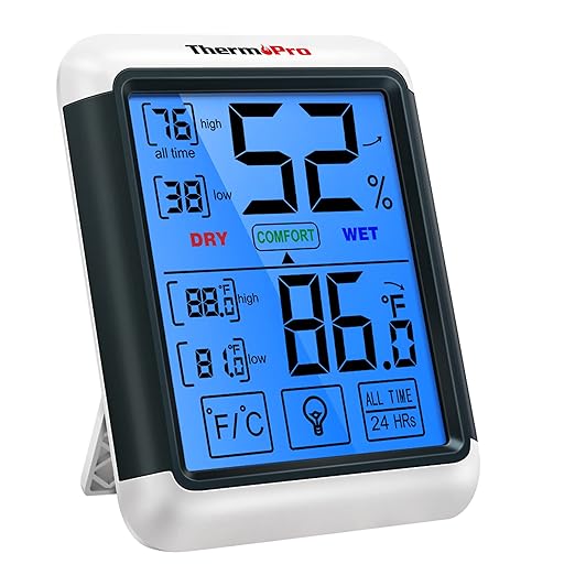 ThermoPro TP55 Digital Indoor Hygrometer Thermometer, 4-Inch Temperature / Humidity Monitor with Touchscreen and Backlit, Indoor Room Thermometer / Humidity Meter for House Home Greenhouse by ThermoPro