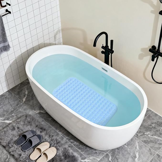 Anti-Slip Bathtub Shower mat, 27.5×14.5（Approximately 70×37cm） inch Soft Oversized Machine Washable Non-Slip Bathtub mat with Drainage Holes, Bathroom Floor Suction Cup.（1-Opaque Light Blue） - Image 4