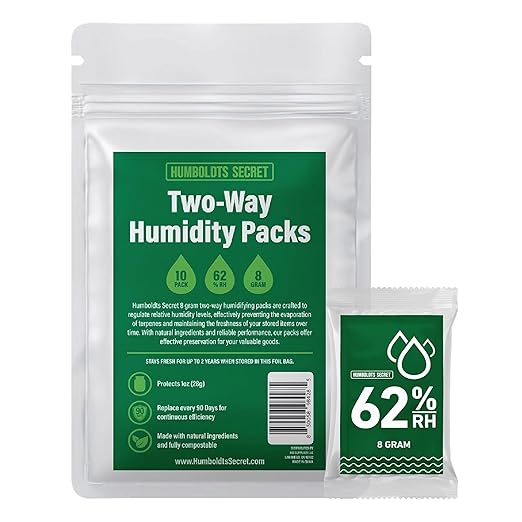 Humboldts Secret 62% Humidity Packs RH 2-Way | Moisture Control Packets for Herbs, Spices, and Cigars with Resealable Bag | Natural Two Way Humidity Control for Fresh Storage | Pack of 10 by HumboldtsSecretSupplies