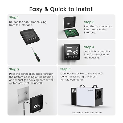 Waykar Remote Control for AFW Series Dehumidifiers – Digital Humidity & Temperature Control, Adjustable Humidity Level, 32.8ft Cable, Sensitive Sensor, Easy Installation, Includes Accessories - Image 5