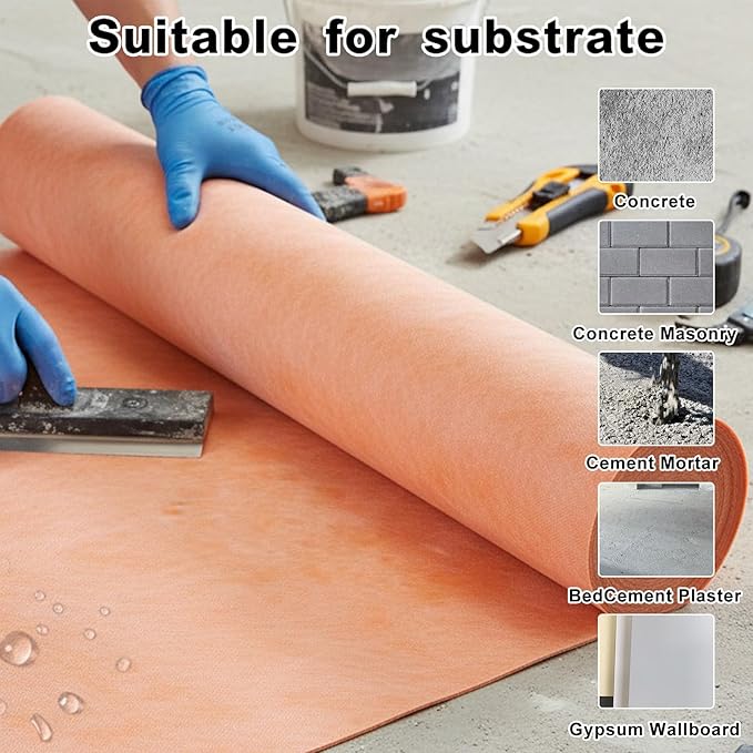 3.3 FT x 98.5 FT Waterproof Membrane for Shower, 23.6 mils Thick Underlayment Waterproof Polyethylene 323 sq ft, Walls Tile Underlayment Fabric for Sauna Bathroom, Bathroom - Image 2