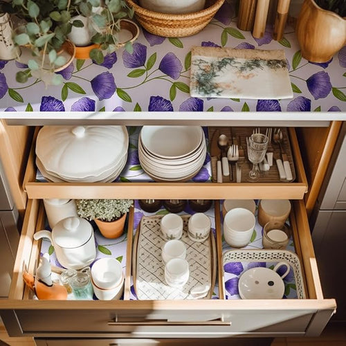 12" W x 120" L Floral Drawer and Shelf Liner for Cabinets, Non-Adhesive Strong Grip Non-Slip Flower Shelf Cabinet Kitchen Shelf Liners for Kitchen Cabinets - Image 2