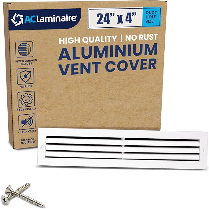 24x4 Inch (Duct Opening) Air Return Vent Cover Decorative – Premium Aluminum AC Vent Cover for Ceiling & Wall, Rustproof Grille, Ideal for Home HVAC Grille, Durable & Easy to Install by ACLAMINAIRE by LAMINAIRE