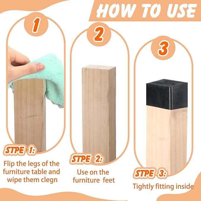 8pcs Rubber 2x4 Wood Post End Cap Rectangle Furniture Leg Caps Black Chair Table Leg Covers(1.5" x 3.5"), End Covers for Lumber Fit (1-1/2" x 3-1/2") 2x4, Anti- Scratches and No Noise - Image 3