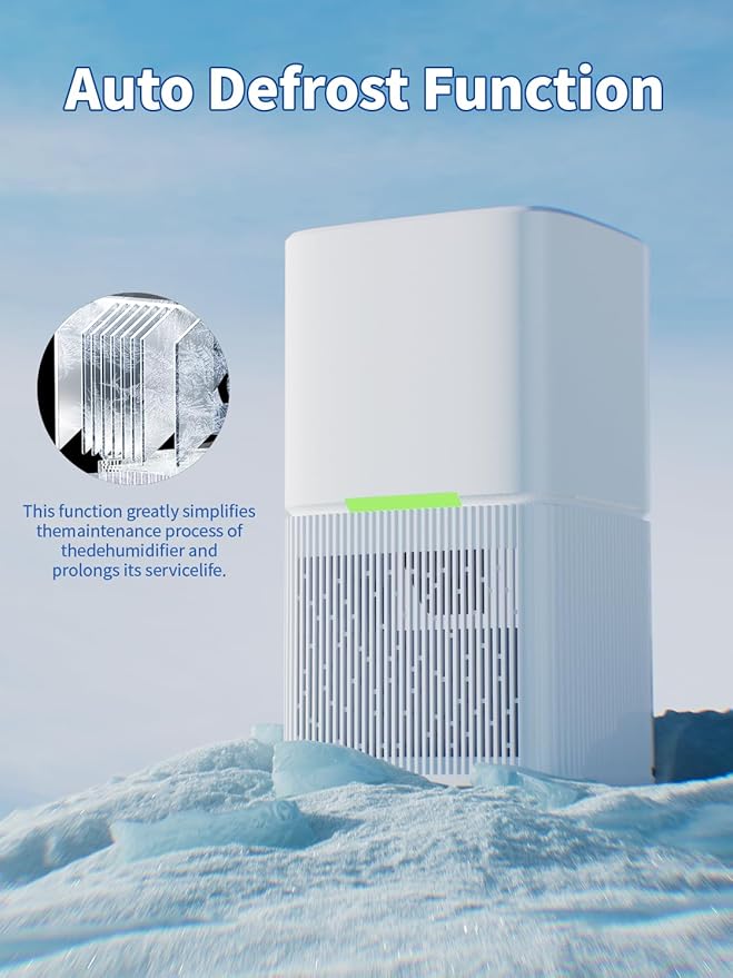 Dehumidifier, 60 OZ Water Tank, Dehumidifiers for Home, 500 sq. ft. Dehumidifier for Basement Bathroom Bedroom with Auto Shut Off, 7 Colors LED Light, Quiet Dehumidifiers with Sleep Mode (White) - Image 3