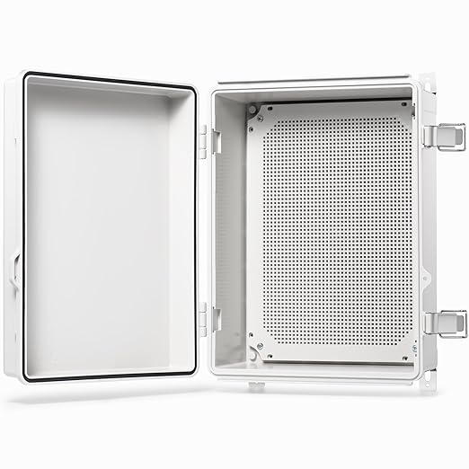 QILIPSU Waterproof Junction Box IP67 Outdoor Plastic Electrical Project Enclosure Weatherproof with Mounting Plate, Wall Brackets, Hinged Grey Cover 16.1"x12.2"x7.1" by QILIPSU