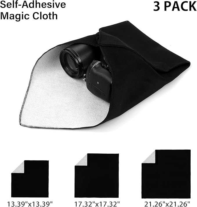 3pcs Pack Camera wrap, Protective Wrap, Magic Self-Adhesive Cloth, Anti-scratch Lens Camera Wrap, Folding, Washable, Lens pouches, Soft cloth with a sticky for camera Black - Image 2