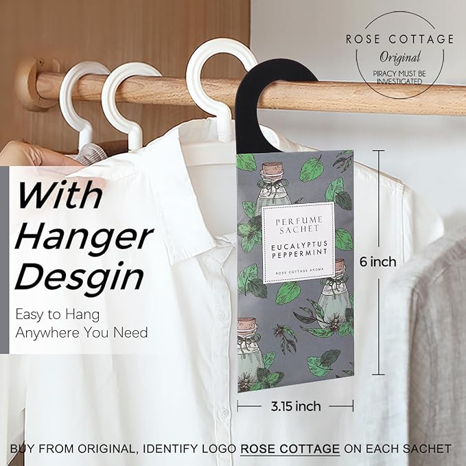 ROSE COTTAGE Large 12 Packs Eucalyptus Peppermint Hanging Closet Air Freshener Scented Sachets Long Lasting Smell Goods - Image 2