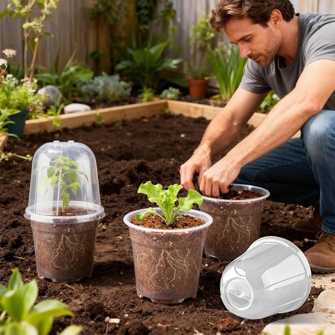6 Inch Clear Nursery Pots with Humidity Dome, 30 Pack Reusable Seed Starter Pot with Drainage Holes, Transparent Plastic Plant Seedling Pots for Propagation Indoor Plants Outdoor Gardening - Image 6