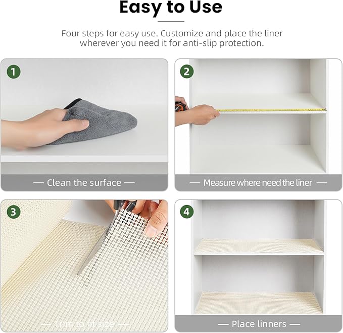 BAGAIL Drawer and Shelf Liner, 12 in X 30 Ft Non-Adhesive Shelf Liners for Kitchen Cabinets, Thick Strong Grip Liners for Desk, Shelves, Bathroom Drawers, Cabinet Protection - Cream - Image 6