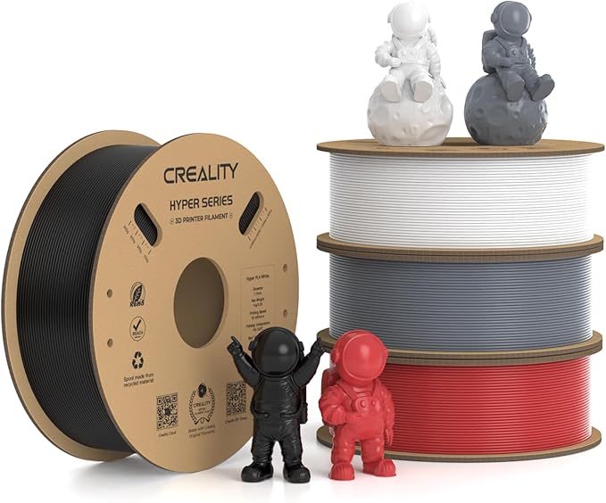 Creality Hyper PLA Filament 1.75mm, 30-600mm/s High Speed 3D Printer Filament, Dimensional Accuracy +/-0.02mm, Fit Most FDM 3D Printers, 4 Pack 1kg Spool(2.2lbs), Black & White & Grey & Red by Creality