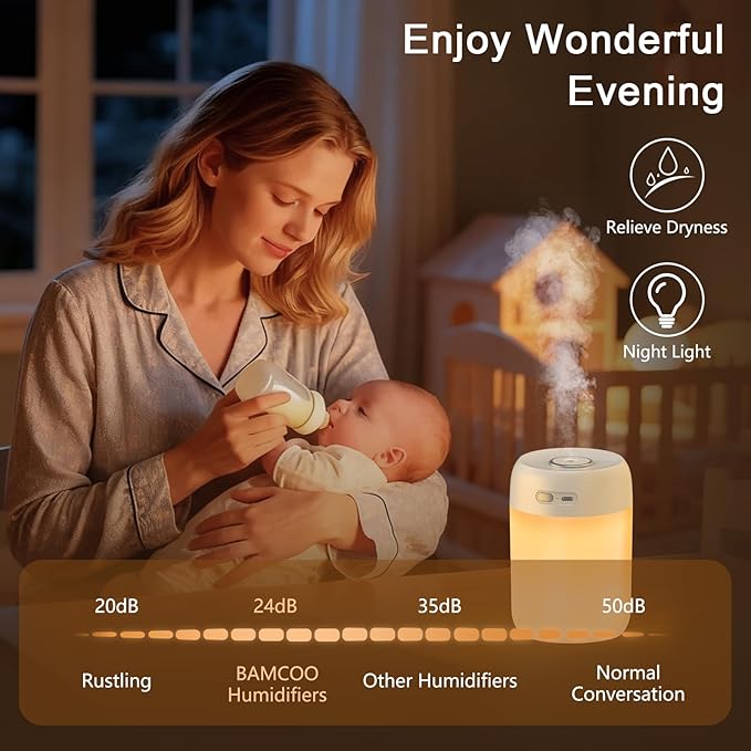 Portable Small Humidifier, 650ml Colorful Mini Humidifier for Bedroom, Office Desktop, Baby Room, Plants, Cool Mist Humidifiers(White) - Image 3