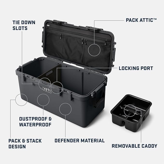 YETI LoadOut 60 GoBox Divided Waterproof Cargo Case, Dry Box, Camera Case, Fishing Tackle Box, Rescue Red - Image 2