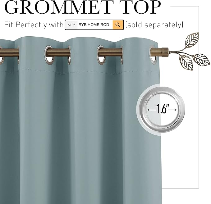 RYB HOME Privacy Curtain for Sliding Glass Door, Light Block Noise Reduce Insulated Curtain Screen Ceiling to Floor for Locker Room Basement Bedroom Closet, 100 inch Wide x 96 inch Long, Dusty Blue - Image 2