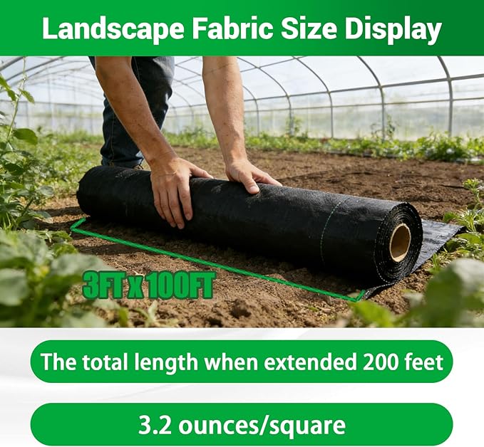 Weed Barrier Fabric Planting Cover - 3 x 100 FT Heavy Duty Landscape Fabric Ground Cover Block for Outdoor Planting - Image 2