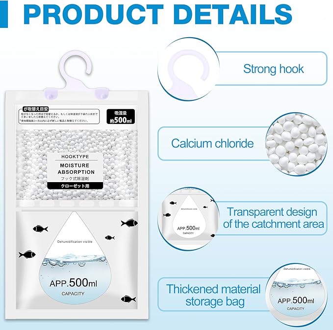 Nuanchu 30 Pack 500 ml Moisture Absorber Hanging Closet Dehumidifier Bags Unscented Hanging Humidity Absorber Desiccant Moisture Absorb in Wardrobes Bedrooms Bathrooms Kitchen - Image 2