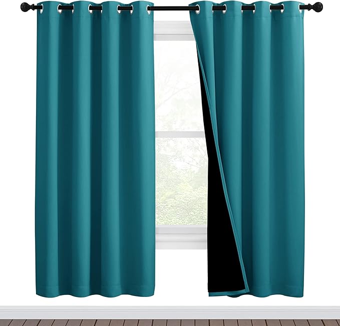 NICETOWN 100% Blackout Window Curtain Panels, Full Light Blocking Drapes with Black Liner for Nursery, 72-inch Drop Thermal Insulated Draperies (Peacock Teal, 2 Pieces, 46-inch Wide Per Panel) by NICETOWN