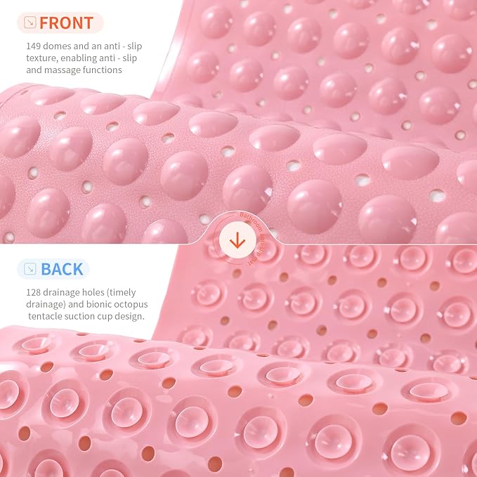 Anti-Slip Bathtub Shower mat, 27.5×14.5（Approximately 70×37cm） inch Soft Oversized Machine Washable Non-Slip Bathtub mat with Drainage Holes, Bathroom Floor Suction Cup.（1-Opaque Pink） - Image 3
