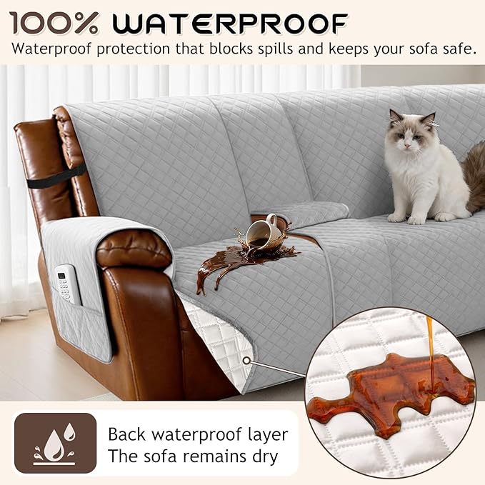 Arfntevss Waterproof Recliner Sectional Couch Covers for Reclining L Shape Sofa Cover Non Slip Washable L Shaped Slipcover Sets for Dog Furniture Protector (5 Seat with 1 Console Cover, Dove Gray) - Image 2