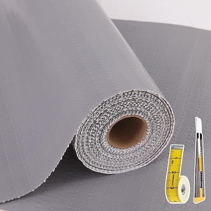Shelf Liners for Kitchen Cabinets Non Adhesive Drawer Liner 23.6in x 30FT Pure Grey Thickened Shelf Liner Strong Non-Slip Easy to Clean for Tool Box Refrigerator with Knife and Tape Measure by Adwann