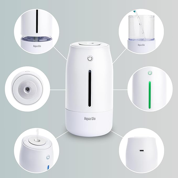 Aqua Glo Personal, Portable Humidifiers for Bedroom – Ultrasonic Cool Mist Humidifier with Built In Rechargeable Battery. Air Humidifier for Baby, Plants, Home, Office, Travel. White - Image 5