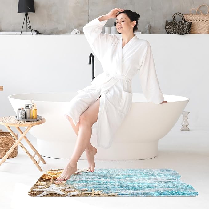 Seashells Summer Bath Mat Non Slip, Space Beach Wood 40 X 16 Inch Extra Long Bathtub Shower Mat for Tub Anti Slip with Suction Cups and Drain Holes for Kids Adults Elderly - Image 7