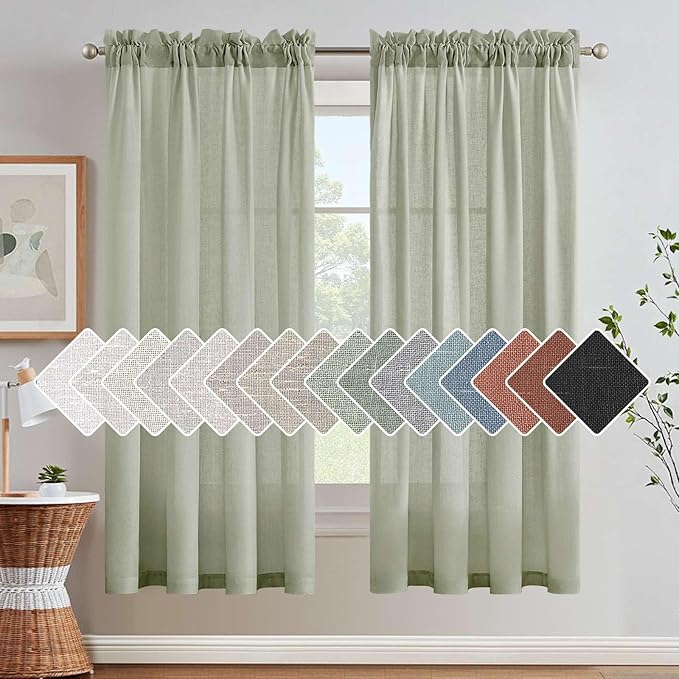 H.VERSAILTEX Linen Curtains Elegant Natural Linen Blended Curtains Energy Efficient Light Filtering/Rod Pocket Window Treatments Panels/Drapes for Living Room (Set of 2, Sage, 52 inch W X 72 inch L) by HVERSAILTEX