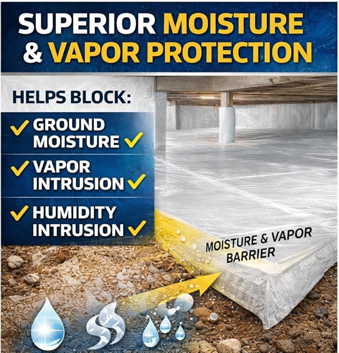 Whitecap - Woven Vapor Barrier - 12 Mil (4' x 200'), Thick Plastic sheeting, Drop Cloth Moisture Barrier Covering for Crawl Space Encapsulation, Life-Time Warranty - Image 3