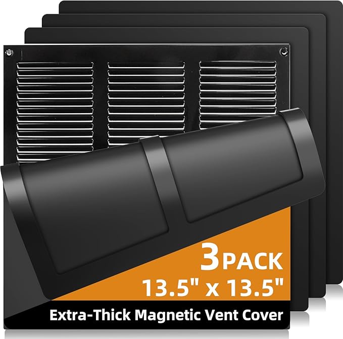 Magnetic Vent Covers (3 Pack) for Complete Sealing, 13.5" X 13.5" for Home Floor, Wall, and Ceiling Vents, Upgraded Thickness for RV, Home HVAC, and AC Vents, Floor Vents Not Included by JSLIN