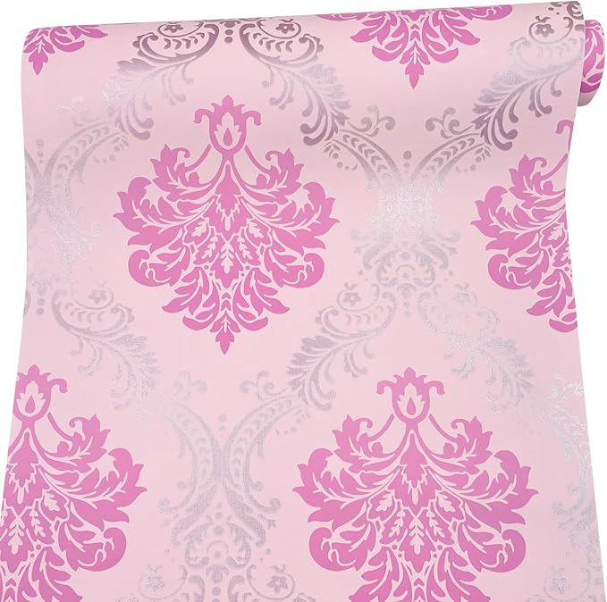 Yifely Vintage Pink Damask Self-Adhesive Shelf Drawer Liner Moisture Proof PVC Mat 45x300cm - Image 2