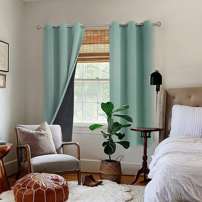 BGment Thermal Insulated 100% Blackout Curtains for Bedroom with Black Liner, Double Layer Full Room Darkening Noise Reducing Grommet Curtain (38 x 63 Inch, Frosty Green, 2 Panels) - Image 2