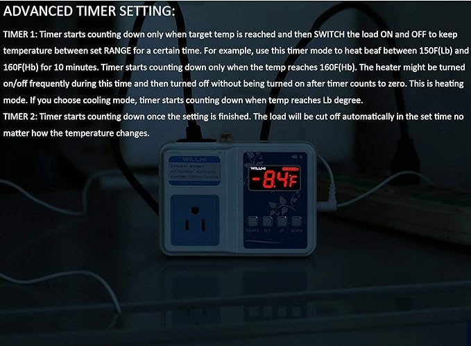 WH1436A 10A Temperature Controller 110V Digital Thermostat Switch Sous Vide Controller NTC 10K Sensor Improved Version - Image 9