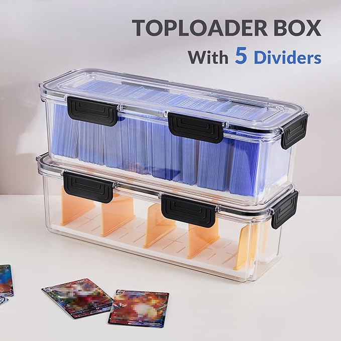 Toploader Storage Box, Trading Card Storage Box with 5 Dividers, Hard Plastic TCG Card Storage Box for Top Loaders, Large for 165 Toploaders 650 Cards (2 Pack) - Image 2