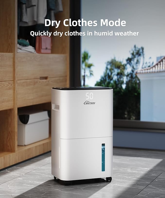 BRITSOU 34 Pint Dehumidifier, Smart Dehumidifiers for Home, Basement and Bedroom with 6.56 Ft Drain Hose - Intelligent Humidity Control - Quiet Operation - 3 Modes - Image 6