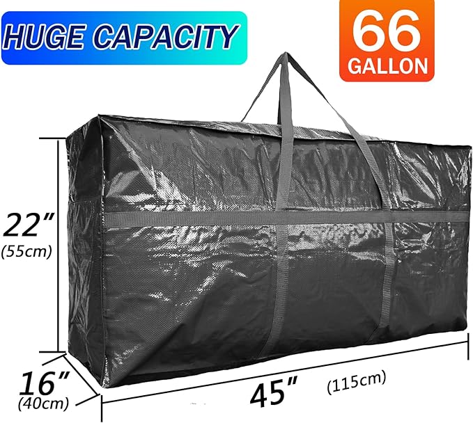 66 Gallon Extra Large Storage Bags, Huge Moving Bags Heavy Duty with Zipper and Stronger Handles, Big Foldable Duffle Bag for Travel - Storage Totes Moving Boxes for College, Christmas Tree, Bedding - Image 2